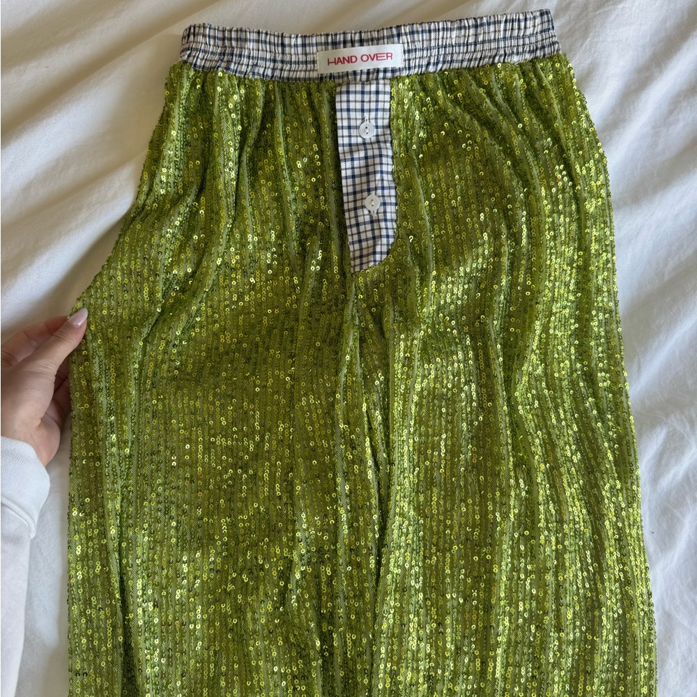Hand-Over Green Sequin Women's Pants